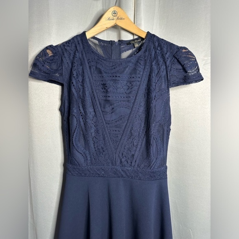 City Studio Navy Lace Fit-and-Flare Dress - Picture 4 of 7